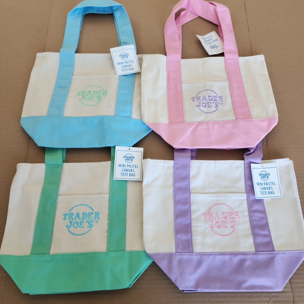 4 Bags Trader Joe's Pastel Mini Tote Bag (pink, green, lavender, blue)